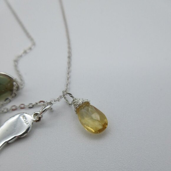 Sterling Silver sliced‎ green agate pendant charm necklace - Picture 7 of 10